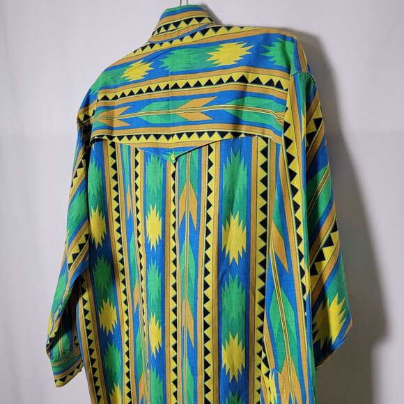 VTG Western Signatures by Eds West Mens Colorful Aztec Long Sleeve Shirt Large - Picture 6 of 10